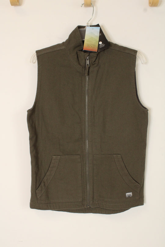 NEW Ocean Coast Olive Green Canvas Fleece Lined Vest | L