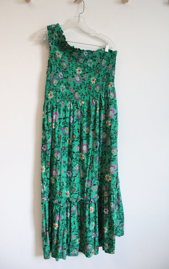 Knox Rose Green Floral Smocked One Shoulder Maxi Dress | L