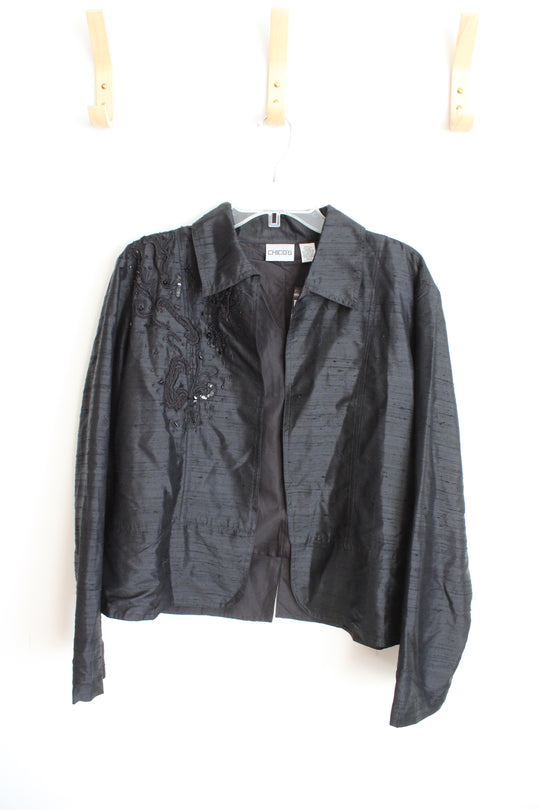 NEW Chico's Black Lava Embellished Open Front Jacket | 2 (L)