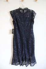 NEW Alexa B Navy Sequined Lace Ruffled Sleeve Dress | 6