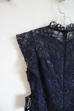 NEW Alexa B Navy Sequined Lace Ruffled Sleeve Dress | 6