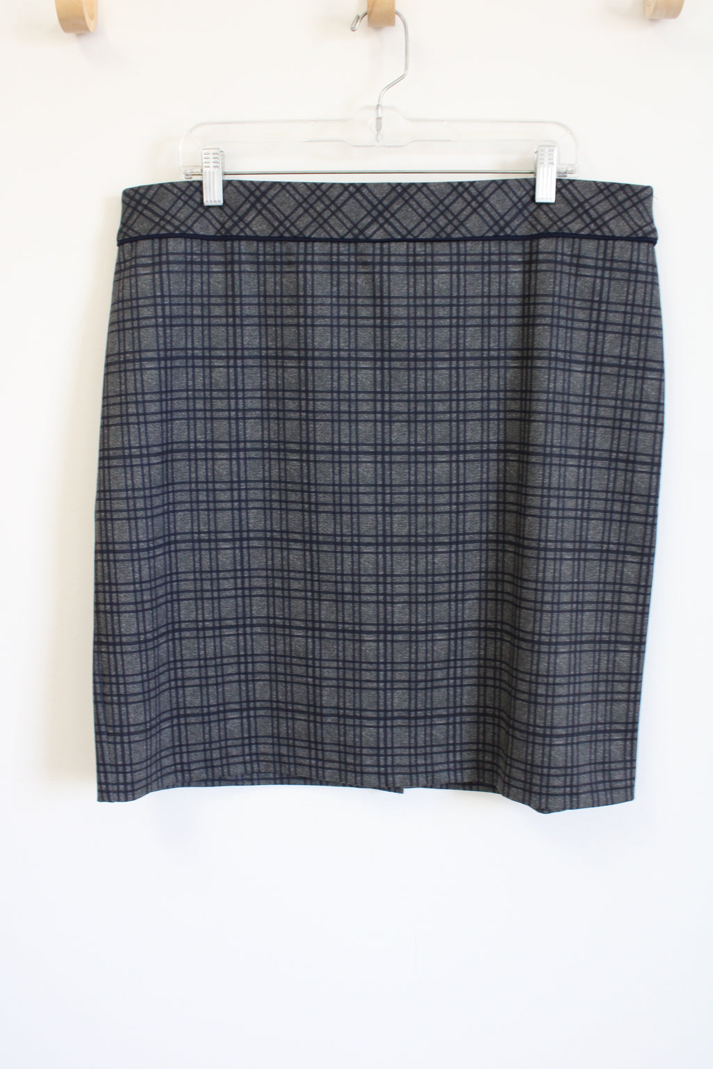 Roz & Ali Gray Blue Plaid Fitted Pencil Skirt | XL