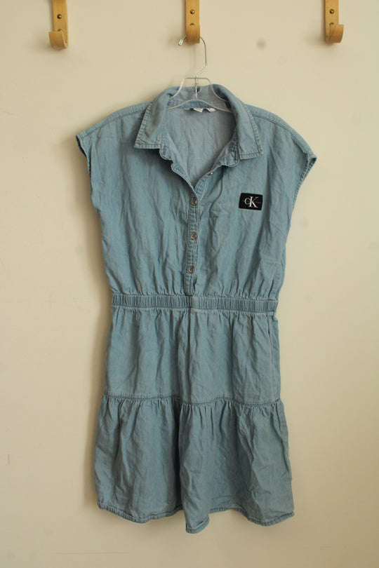 Calvin Klein Girl's Denim Layered Ruffle Dress | 12/14