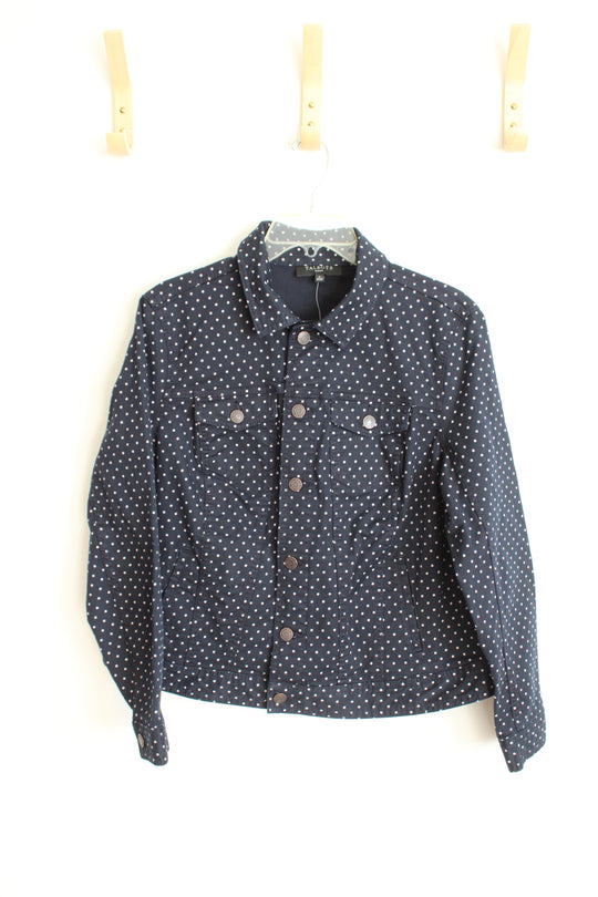 NEW Talbots Dark Navy Polka Dot Denim Stretch Jean Jacket | X
