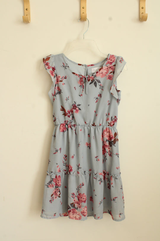 Children's Place Blue and Pink Floral Ruffle Dress | 7/8