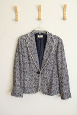 Talbots Tweed Navy & White Fringed Hem Blazer | M