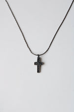 Sterling Silver Cross Pendant Black Metal Chain Necklace