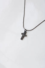 Sterling Silver Cross Pendant Black Metal Chain Necklace