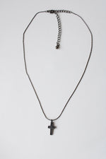 Sterling Silver Cross Pendant Black Metal Chain Necklace