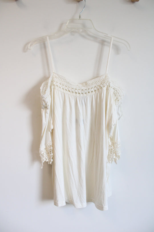 NEW Rue 21 White Lace Cold Shoulder Top | XL