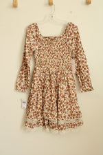 Japna Girls Tan Pink and Cream Ruffle Dress with Lace | 8