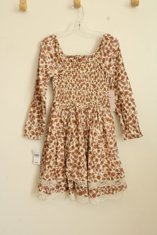 Japna Girls Tan Pink and Cream Ruffle Dress with Lace | 8