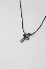 Sterling Silver Cross Pendant Black Metal Chain Necklace
