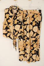 Rachel Zoe Black & Orange Tropical Print Linen Blend Set | L