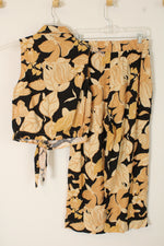 Rachel Zoe Black & Orange Tropical Print Linen Blend Set | L