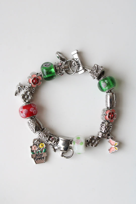 Silver Mother's Day Flower Garden Theme Charm Bracelet