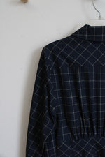 NEW Calvin Klein Navy & Yellow Plaid 1/2 Buttoned Belted Long Sleeved Shirtdress | 6