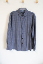 Nautica Navy Blue White Plaid Button Down Shirt | L 16-16 1/2 34/35