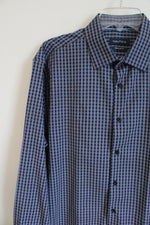 Nautica Navy Blue White Plaid Button Down Shirt | L 16-16 1/2 34/35