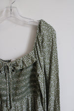 American Eagle Green & White Floral Long Sleeved Dress | S