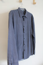 Nautica Navy Blue White Plaid Button Down Shirt | L 16-16 1/2 34/35
