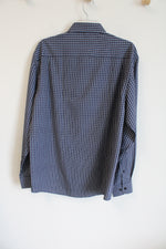 Nautica Navy Blue White Plaid Button Down Shirt | L 16-16 1/2 34/35