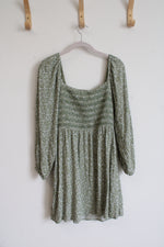 American Eagle Green & White Floral Long Sleeved Dress | S