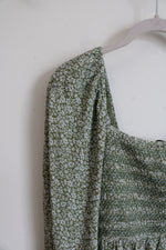 American Eagle Green & White Floral Long Sleeved Dress | S