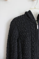 Shades Of Aran Cable Knit Gray Merino Wool Full Zip Sweater | S