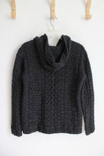 Shades Of Aran Cable Knit Gray Merino Wool Full Zip Sweater | S