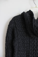 Shades Of Aran Cable Knit Gray Merino Wool Full Zip Sweater | S