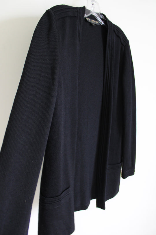 St. John Basics Black Thick Knit Long Black Cardigan | S