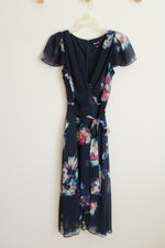 DKNY Navy Floral Faux Wrap Dress | S