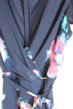 DKNY Navy Floral Faux Wrap Dress | S