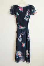 DKNY Navy Floral Faux Wrap Dress | S