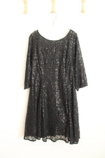 SLNY Black Sequin Lace Tea Length Dress | 14W