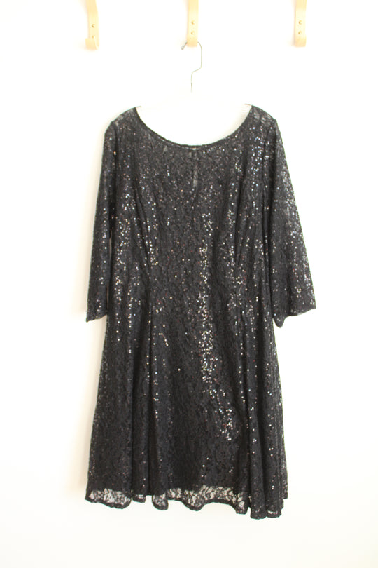 SLNY Black Sequin Lace Tea Length Dress | 14W