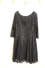 SLNY Black Sequin Lace Tea Length Dress | 14W