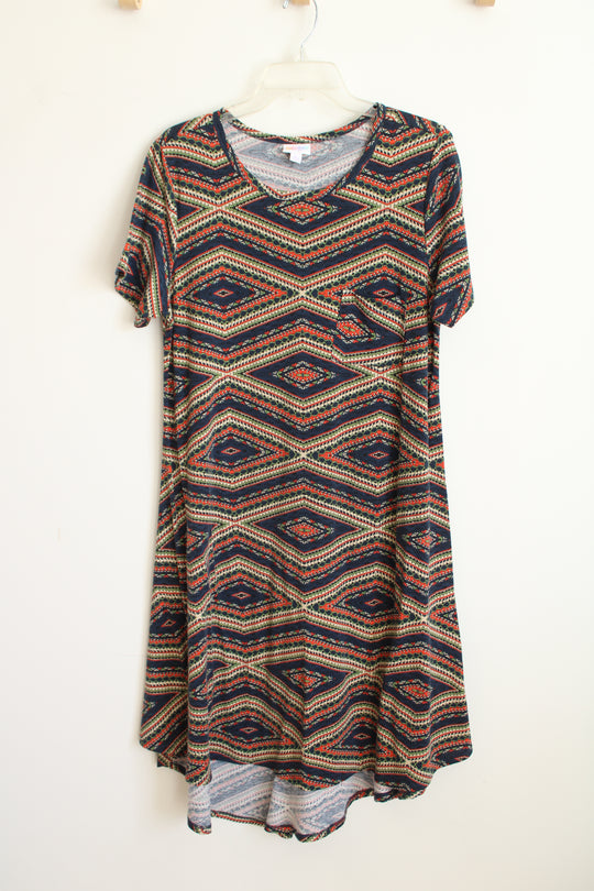 LuLaRoe Navy Coral Green Geometric Short Sleeve Dress | L
