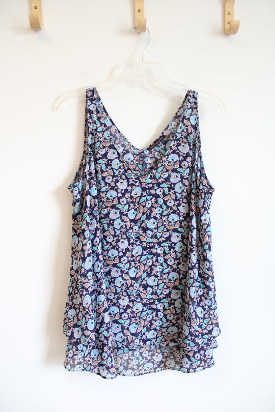 Lane Bryant Navy Blue & Brown Floral Tank Top | 14
