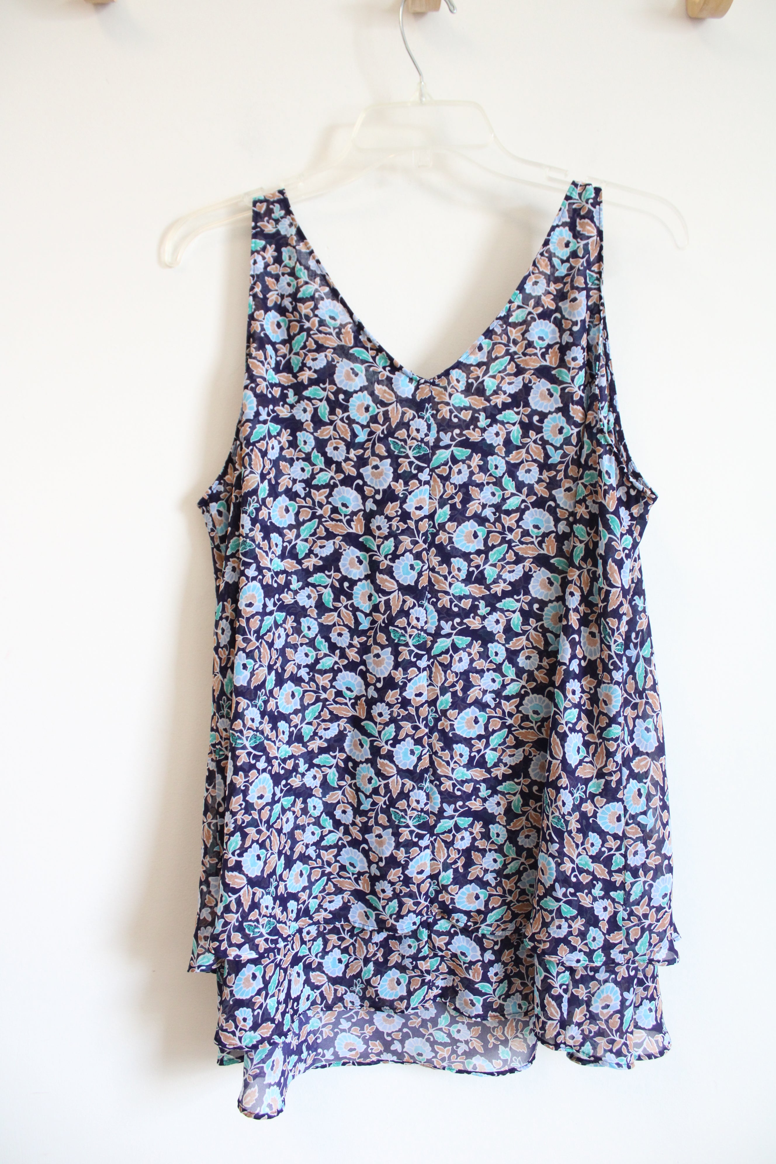 Lane Bryant Navy Blue & Brown Floral Tank Top | 14