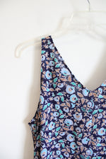 Lane Bryant Navy Blue & Brown Floral Tank Top | 14