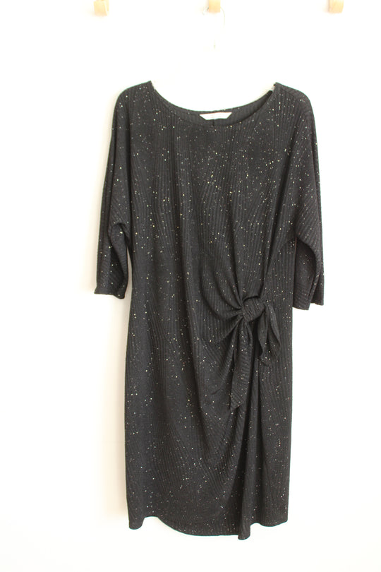 Signature by Robbie Bee Black Glitter Side-Knot Dress | L