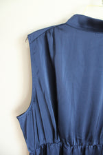 Navy Blue Satin High Neckline Sleeveless Dress | XL