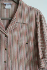 Blair Pink & Tan Cotton Blend Button Down Striped Top | XL