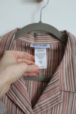 Blair Pink & Tan Cotton Blend Button Down Striped Top | XL