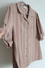 Blair Pink & Tan Cotton Blend Button Down Striped Top | XL