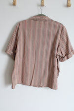 Blair Pink & Tan Cotton Blend Button Down Striped Top | XL