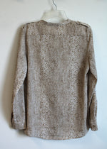 Calvin Klein Brown and White Snake Print Mock Roll Sleeve Blouse | M