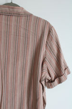 Blair Pink & Tan Cotton Blend Button Down Striped Top | XL